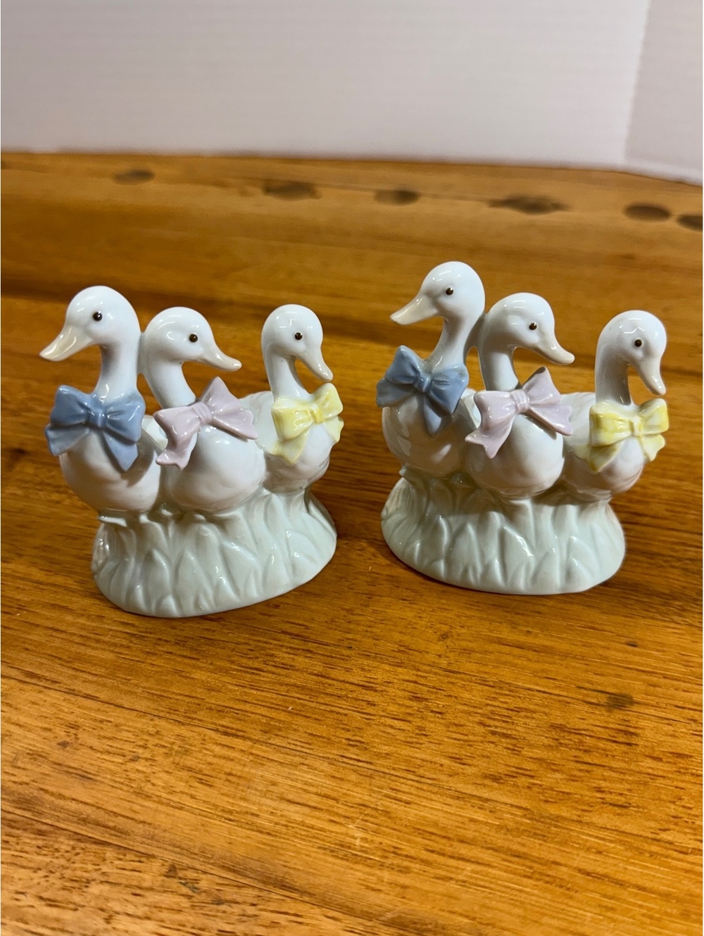 Vtg 1980s Porcelain Geese Figurine Candle Holder Set 3 Pastel Bows Otagiri Japan